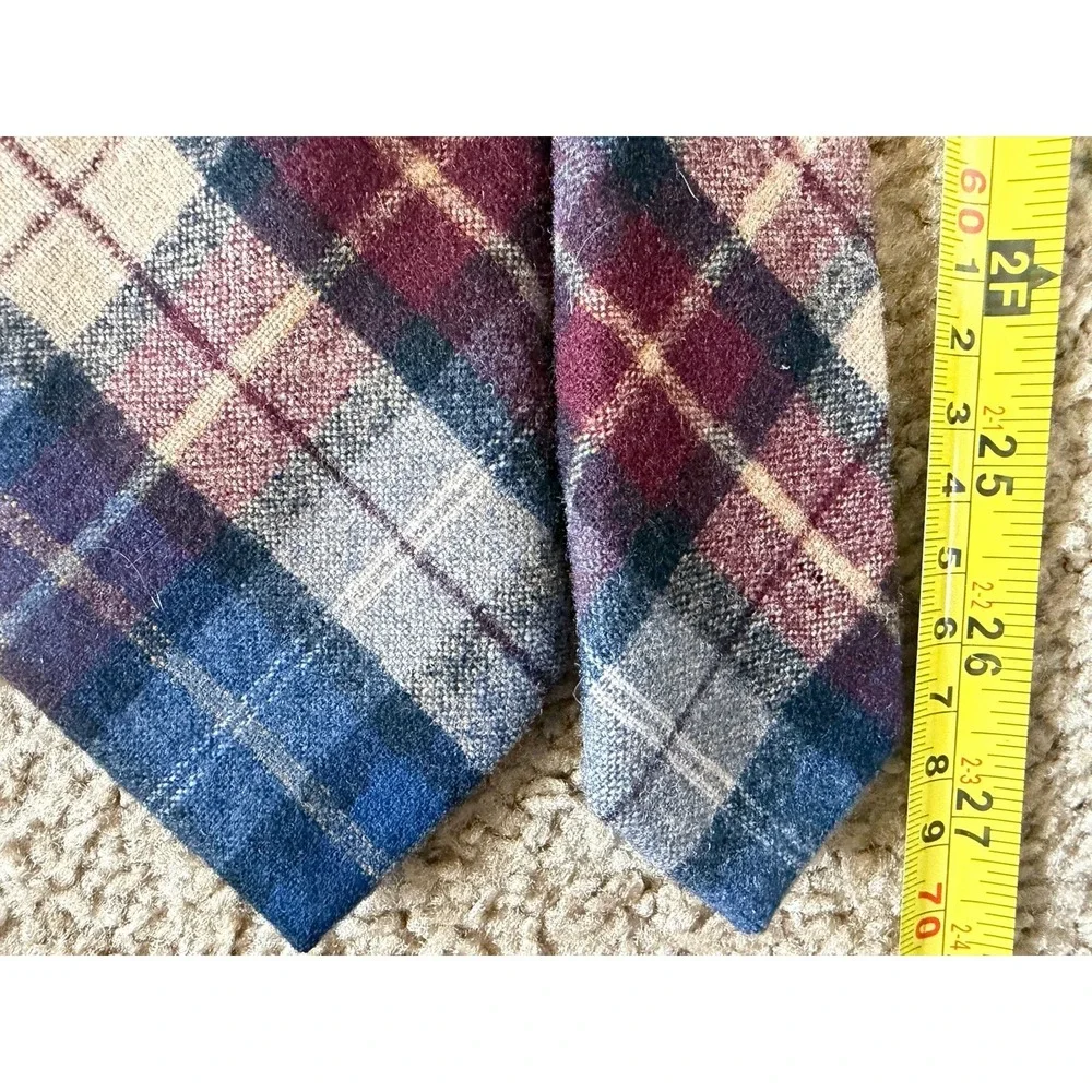 Pendleton Neckwear Tie Red Blue Plaid All Over Pattern 100% Virgin Wool USA JBHS